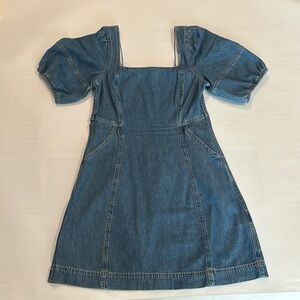 Madewell Gray and Blue Puff Sleeve Mini Dress